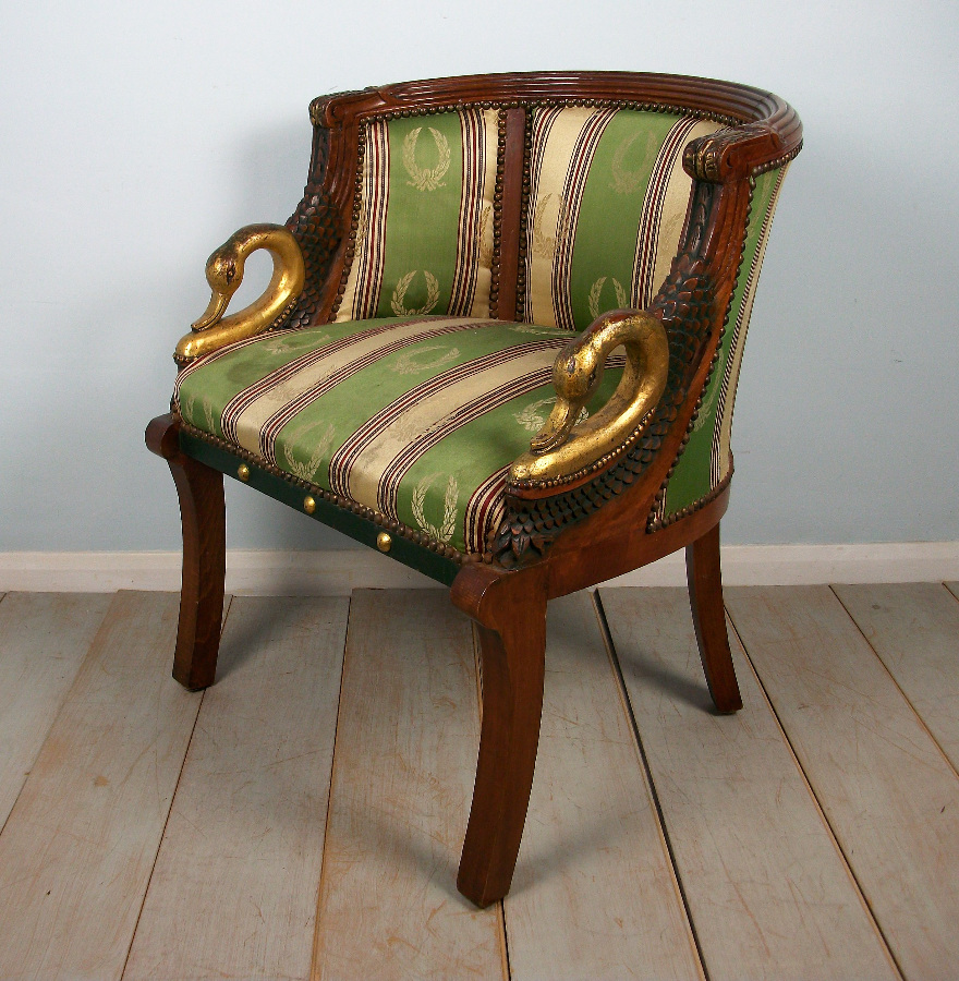 Empire Style Gilt Walnut Tub Shaped Desk Chair